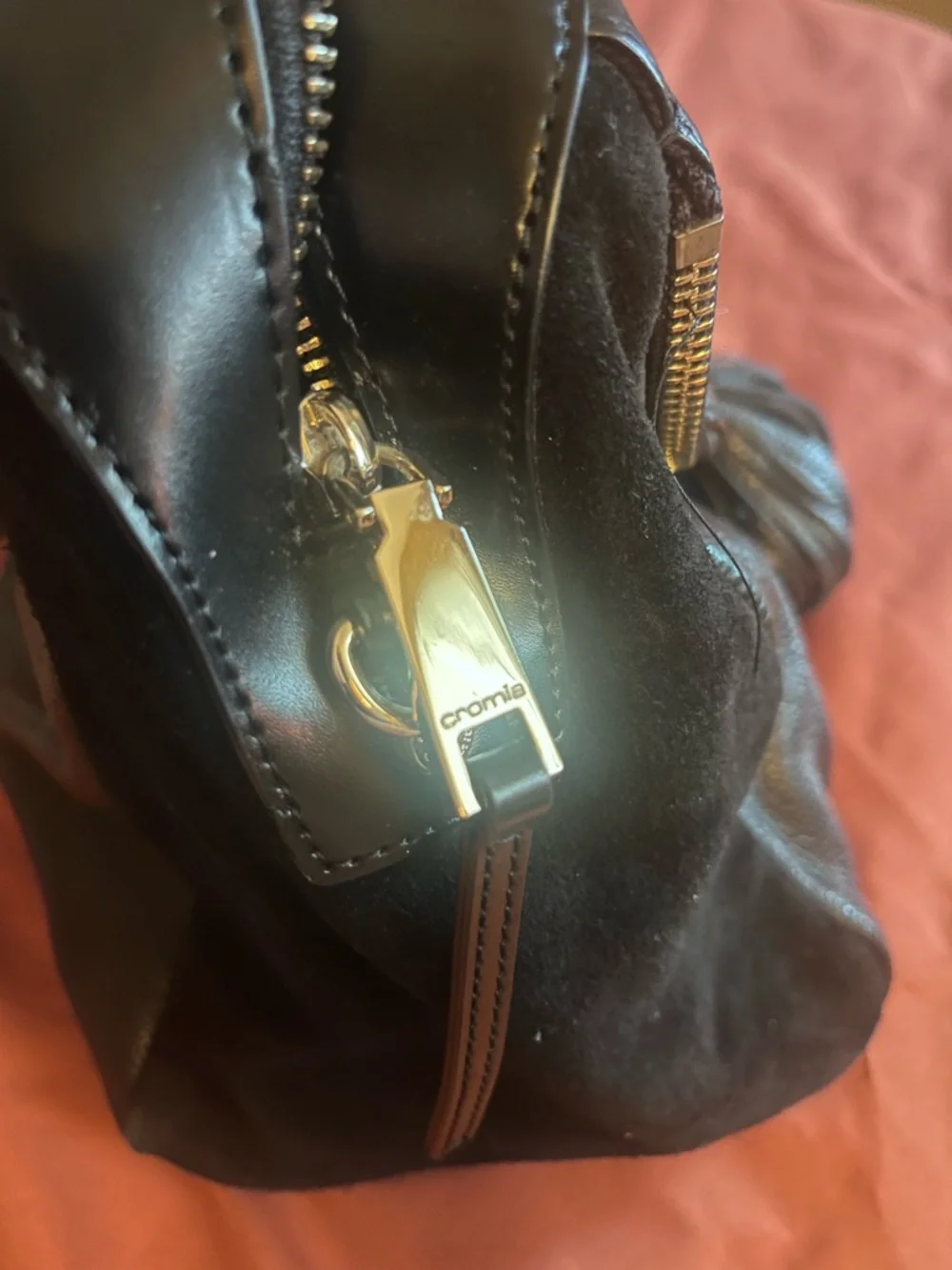 CROMIA Black Italian leather and suede satchel